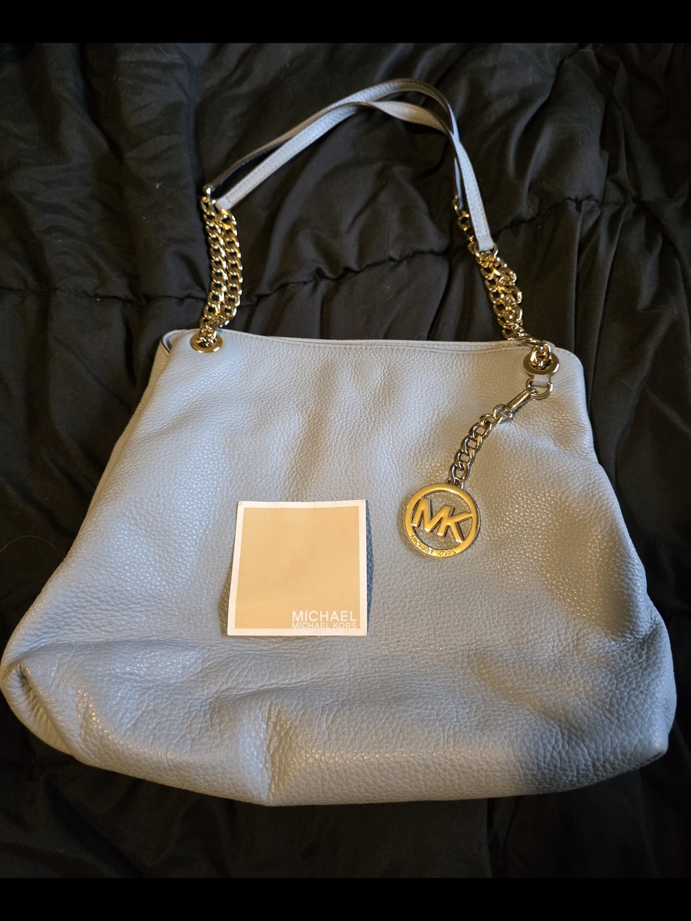 Michael Kors Powder Blue Pebbled Leather Shoulder Tote with Gold Hardware